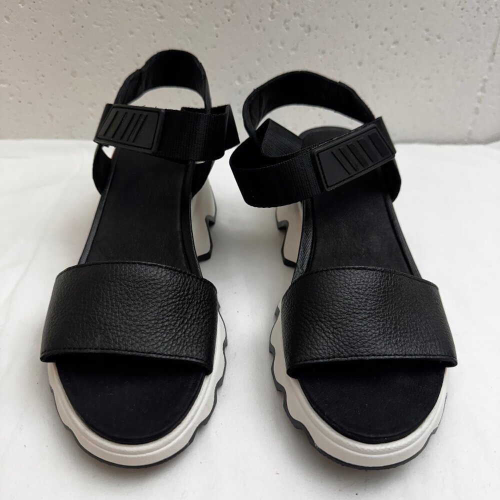 SOREL Kinetic Impact Y-Strap Wedge Sandals Women’s Size 9 Black Leather - Picture 3 of 5